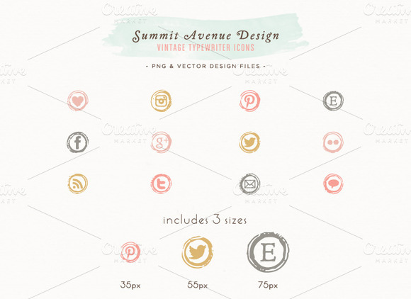 Vintage Typewriter Key Social Icons Vintage Typewriter Key Social Icons
