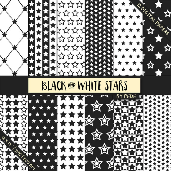 Black And White Stars Digital Paper Black And White Stars Digital Paper