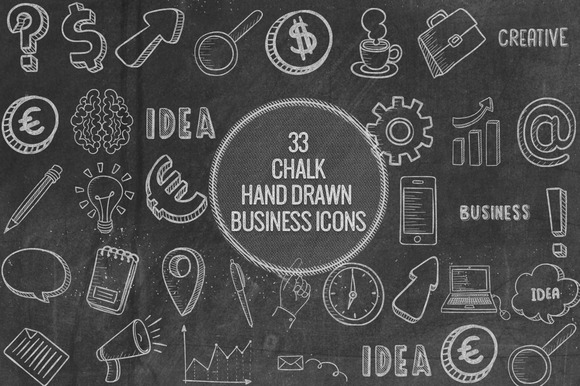 Chalk Hand Drawn Business Icons Chalk Hand Drawn Business Icons
