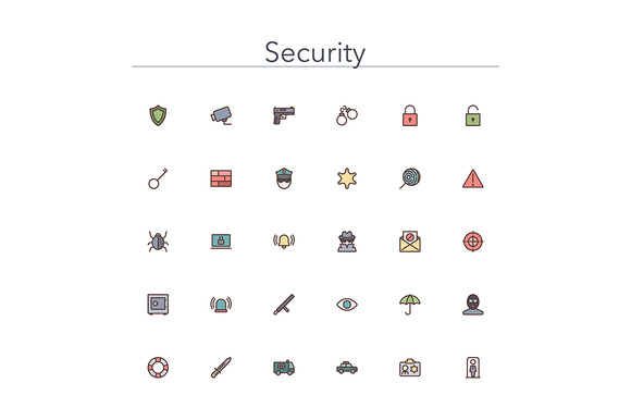 Security Colored Line Icons Security Colored Line Icons