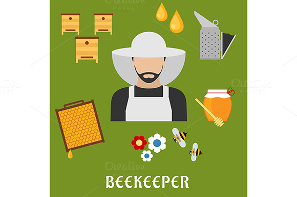 Beekeeper Profession Flat Icons