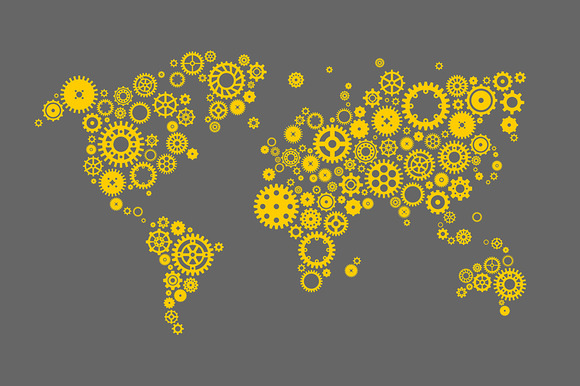 World Map Made Of Machine Gears World Map Made Of Machine Gears