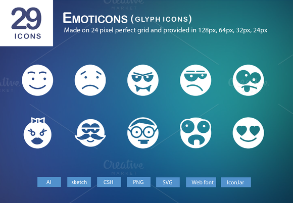 29 Emoticons Glyph Icons 29 Emoticons Glyph Icons