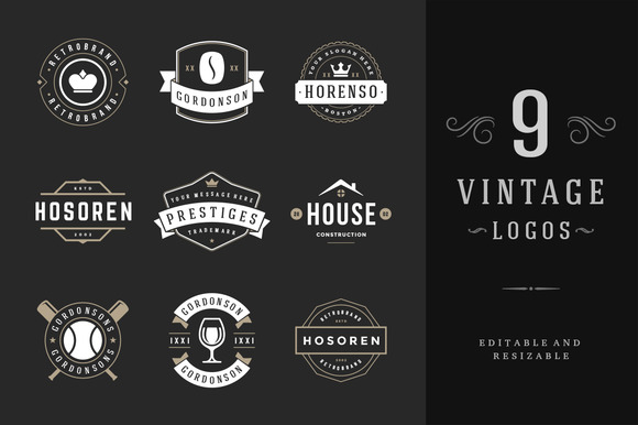 9 Vintage Logotypes Or Badges 9 Vintage Logotypes Or Badges