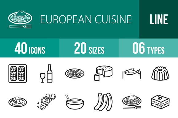 40 European Cuisine Line Icons 40 European Cuisine Line Icons