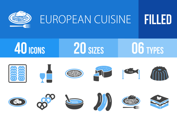 40 Cuisine Blue Black Icons 40 Cuisine Blue Black Icons