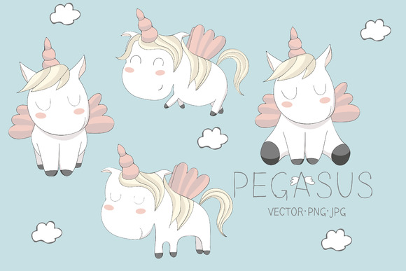 Cute Pegasus Illustrations Set Cute Pegasus Illustrations Set