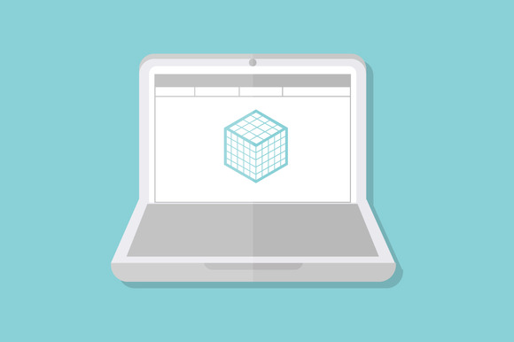 3D Printing Icon Laptop With 3D Cube 3D Printing Icon Laptop With 3D Cube