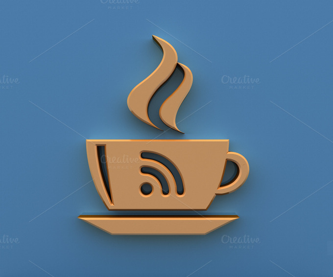 Free Wi-Fi Zone Icon 3D Coffee Cup Free Wi-Fi Zone Icon 3D Coffee Cup
