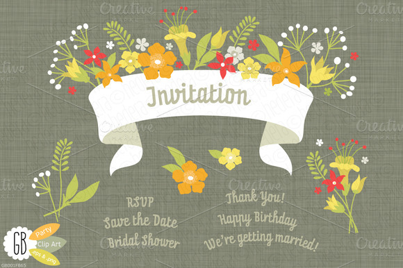 Folk Flowers Invitation White Ribbon Folk Flowers Invitation White Ribbon