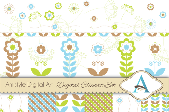 Flower Clipart And Digital Paper Set Flower Clipart And Digital Paper Set