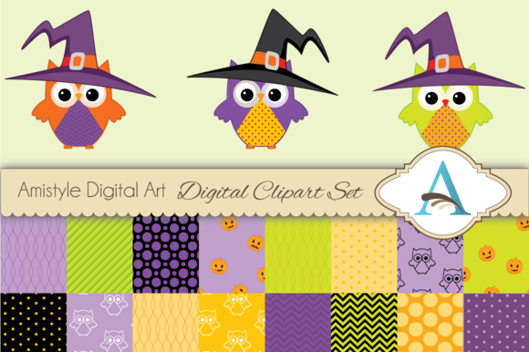 Halloween Owl Clipart And Paper Set Halloween Owl Clipart And Paper Set