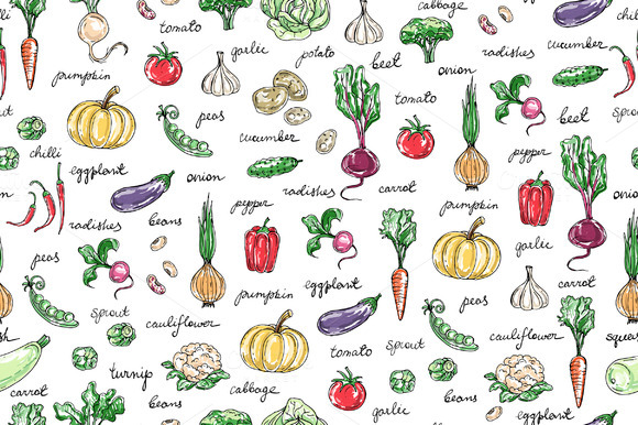 Pattern With Hand Drawn Vegetables Pattern With Hand Drawn Vegetables