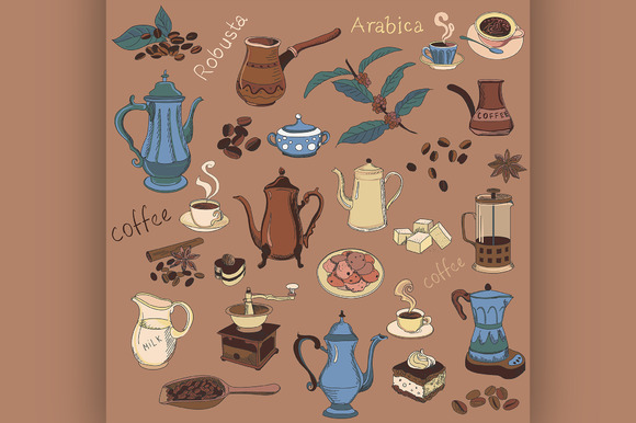 Colored Coffee Collection Hand Drawn Colored Coffee Collection Hand Drawn