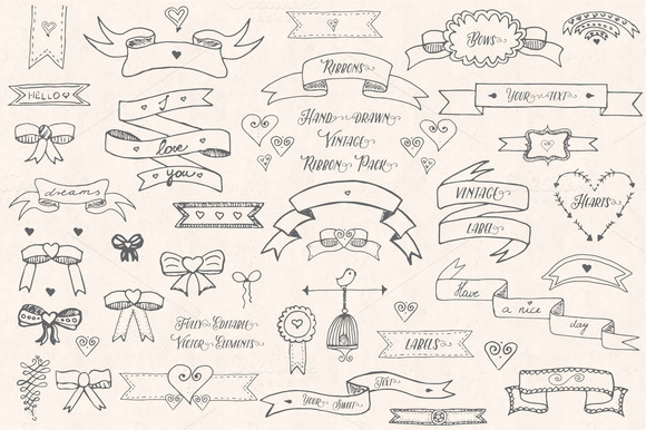 Ribbons And Bows Hand Drawn Pack Ribbons And Bows Hand Drawn Pack
