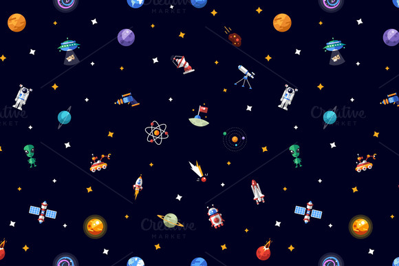 Flat Design Space Icons Pattern Flat Design Space Icons Pattern
