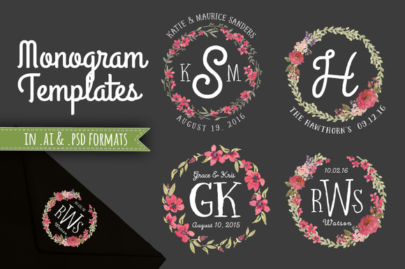 4 Floral Monogram Templates AI PSD 4 Floral Monogram Templates AI PSD
