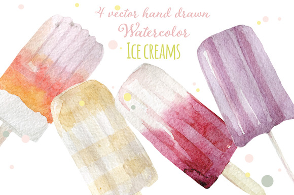Watercolor 4 Ice Creams Set Watercolor 4 Ice Creams Set