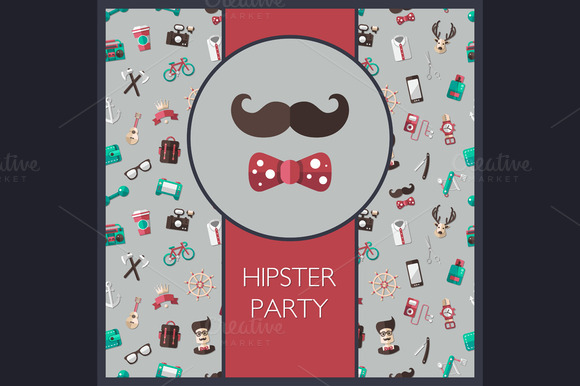 Hipster Flat Design Cards Set Hipster Flat Design Cards Set