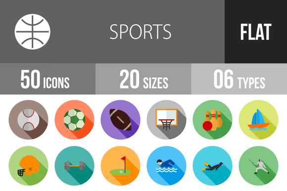 50 Sports Flat Shadowed Icons 50 Sports Flat Shadowed Icons