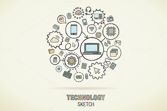 Technology Hand Draw Sketch Icons Technology Hand Draw Sketch Icons