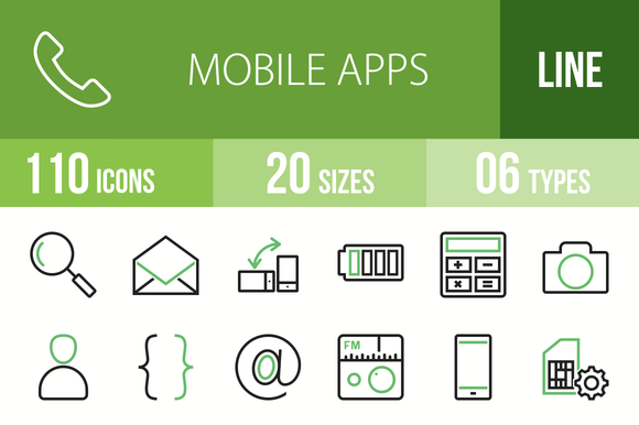 110 Mobile Apps Green Black Icons 110 Mobile Apps Green Black Icons