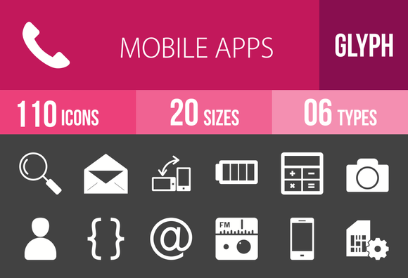 110 Mobile Apps Glyph Inverted Icons 110 Mobile Apps Glyph Inverted Icons
