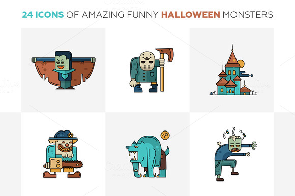 Halloween Monsters 24 Line Icons Set