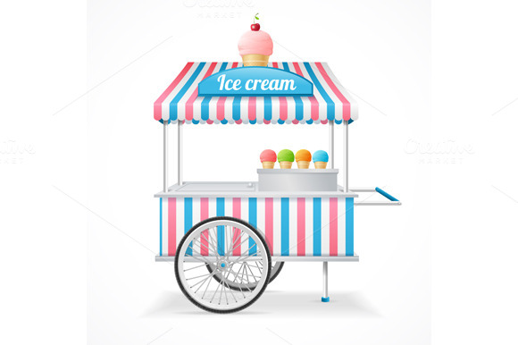 Ice Cream Cart Market Card Vector Ice Cream Cart Market Card Vector