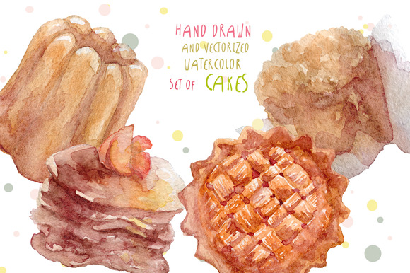 Watercolor Cakes Hand Drawn Vector Watercolor Cakes Hand Drawn Vector