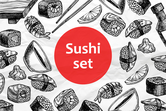 Sushi Set Hand Drawn Illustrations Sushi Set Hand Drawn Illustrations