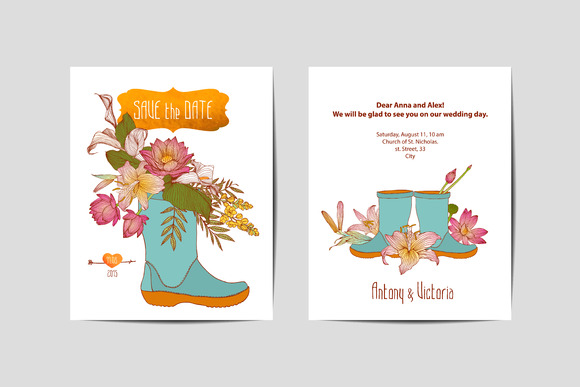 Wedding Invitation.Flowers In A Boot Wedding Invitation.Flowers In A Boot