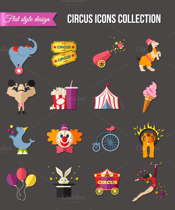 Circus Entertainment Icons Set Circus Entertainment Icons Set