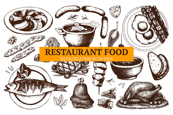 Hand Drawn Food Sketch Set Hand Drawn Food Sketch Set