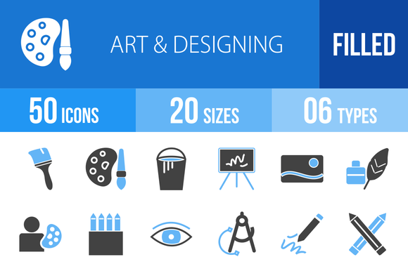 50 Art Designing Blue Black Icons 50 Art Designing Blue Black Icons