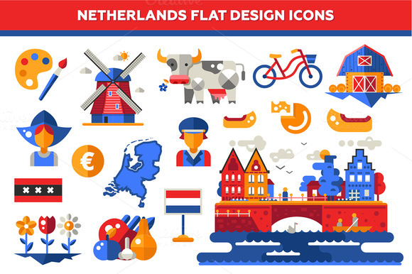 Netherlands Flat Design Icons Set Netherlands Flat Design Icons Set
