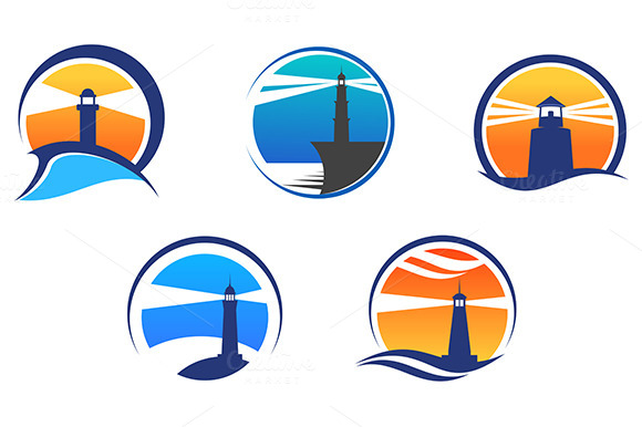Colorful Lighthouse Symbols Set Colorful Lighthouse Symbols Set