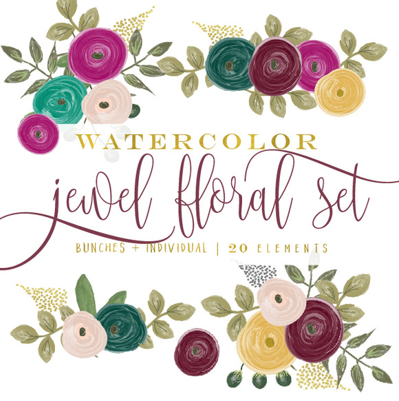 Jewel Tone Watercolor Floral Clipart Jewel Tone Watercolor Floral Clipart