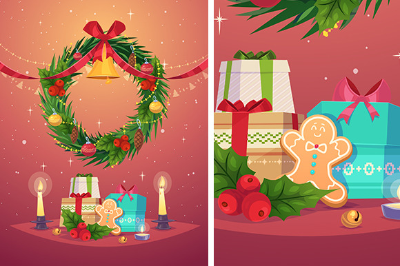 Vector Christmas Wreath With Gifts Vector Christmas Wreath With Gifts