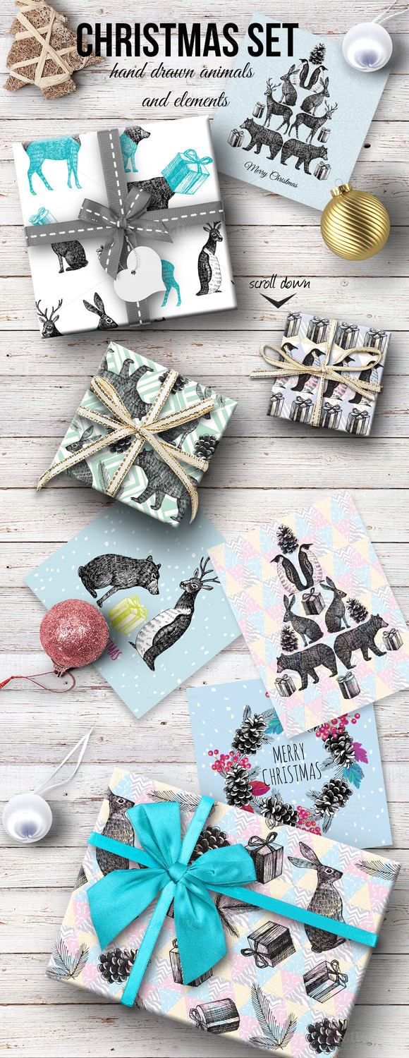 Christmas Hand Drawn Animal Set Christmas Hand Drawn Animal Set