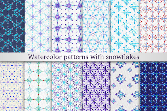 18Watercolor Patterns With Snowflake 18Watercolor Patterns With Snowflake