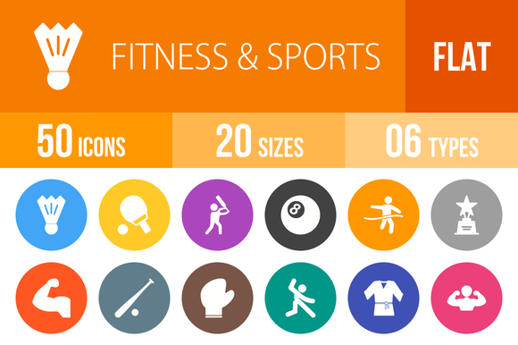 50 Fitness Sports Flat Round Icons 50 Fitness Sports Flat Round Icons
