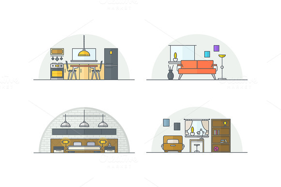 Interior Design Line Illustrations Interior Design Line Illustrations