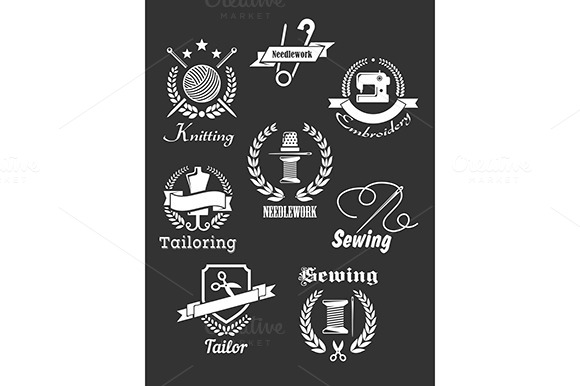 White Handicraft Icons On Black White Handicraft Icons On Black
