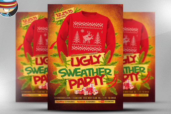 Free Flyer Ugly Sweater Christmas Party 187 Designtube Creative Design Content Sweater Flyer Template Free