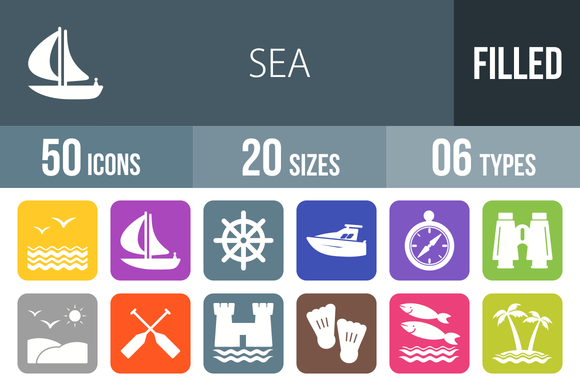 50 Sea Flat Round Corner Icons 50 Sea Flat Round Corner Icons