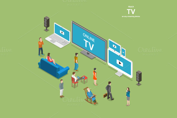 Streaming TV Isometric Concept Streaming TV Isometric Concept