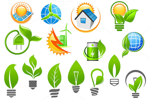 Abstract Eco Or Green Energy Icons Abstract Eco Or Green Energy Icons