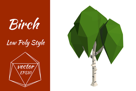 Birch In Low Poly Style Vector Birch In Low Poly Style Vector