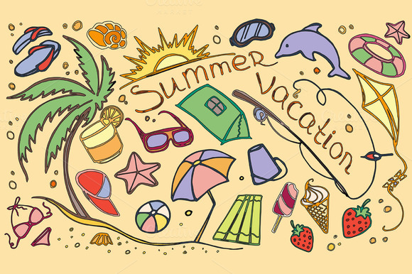 Doodle Vector Set Of Summer Vacation Doodle Vector Set Of Summer Vacation
